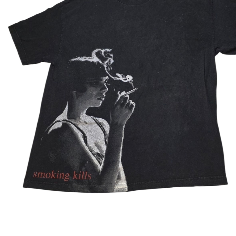 Vintage Preowned GRW Adult XL Black Graphic Tee with Smoking Kills Design